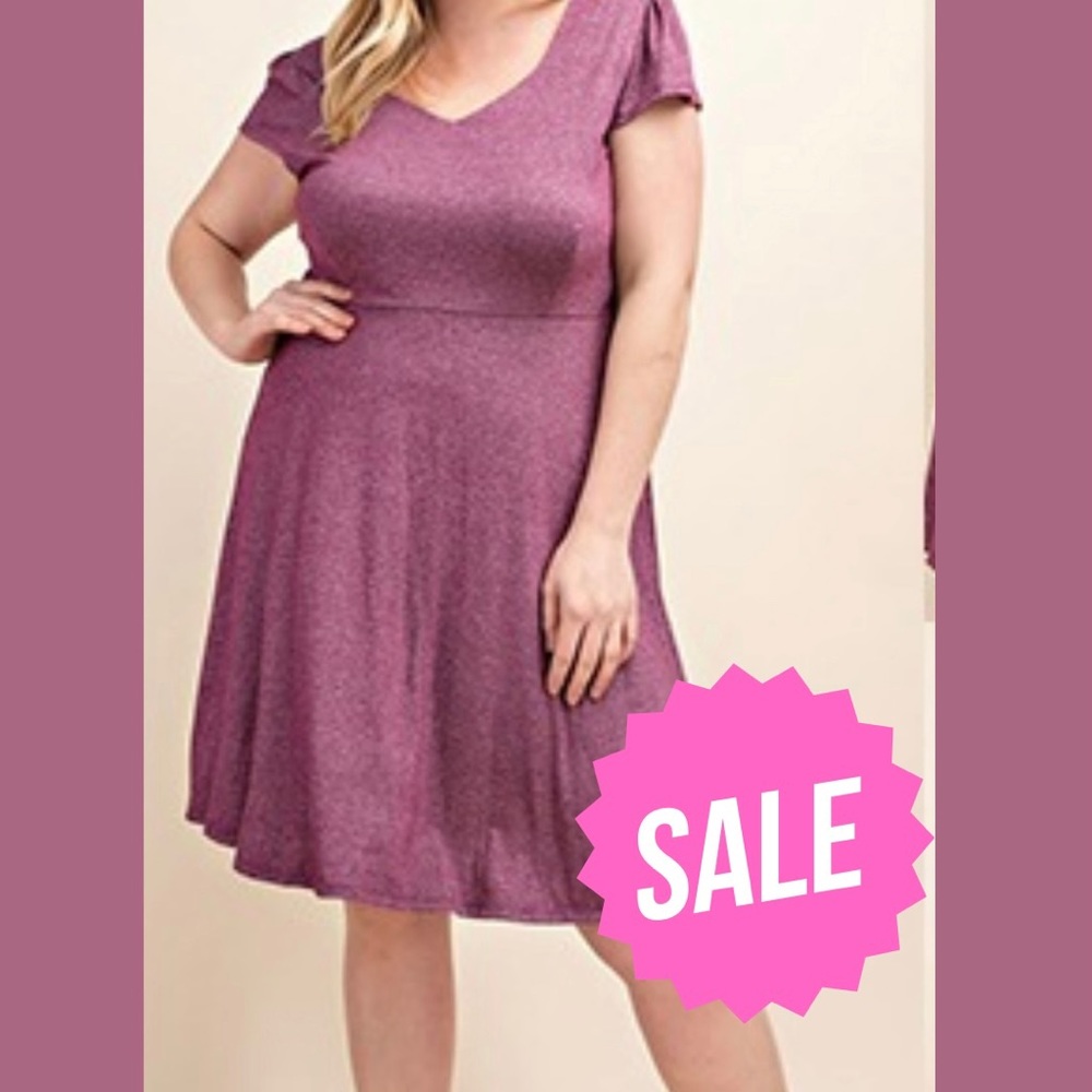 Plus Size Gilli Purple V-neck, and Cap Sleeve Dress